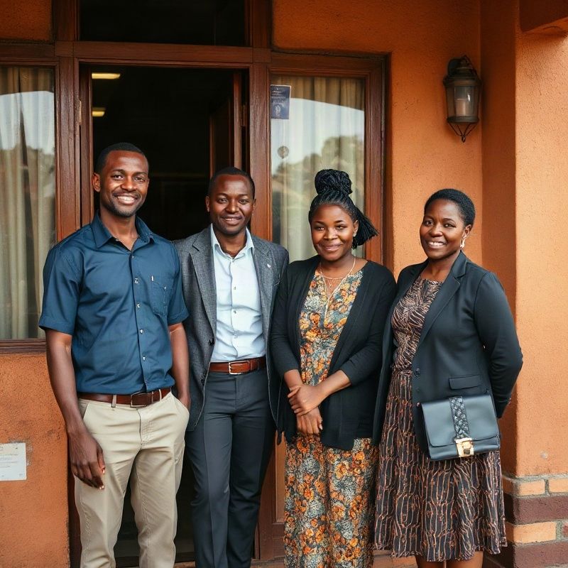 The Astrobspark team outside their Eldoret office on Oginga Odinga Street