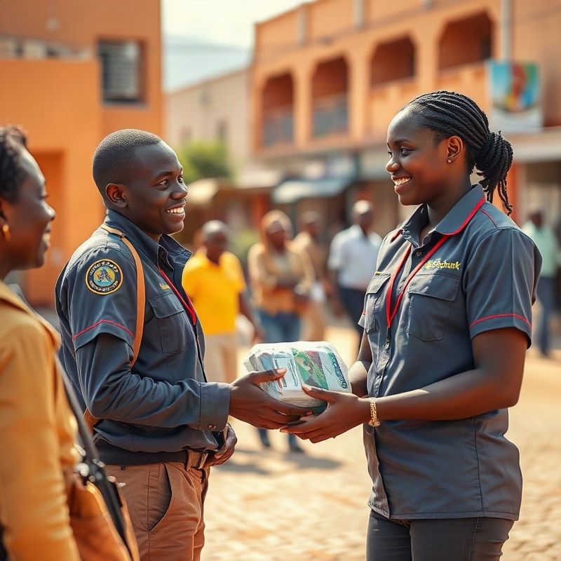 Astrobspark team member handing a packaged product to a client in Eldoret